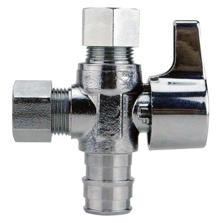 APOLLO EXPANSION PEX 1/2 in. Chromed Brass PEX-A Barb x 3/8 in. Compression Dual Outlet Quarter-Turn Straight Stop Valve EPXVS123838C